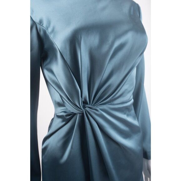 Zara Womans Midi Dress Size XS Blue Satin effect Knotted Waist 2042/899 NWT - Picture 3 of 6